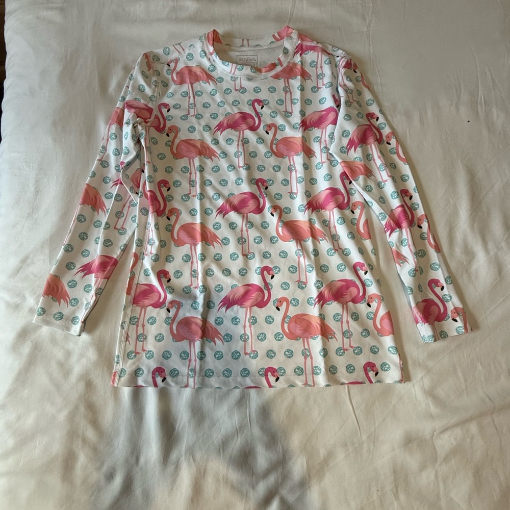 Bitty Fish - Flamingo Print Women's Swim Rash Guard - Medium